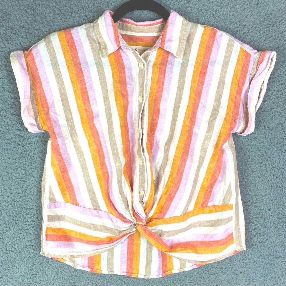 Lou & Grey Striped Linen Twist Front Top, XS